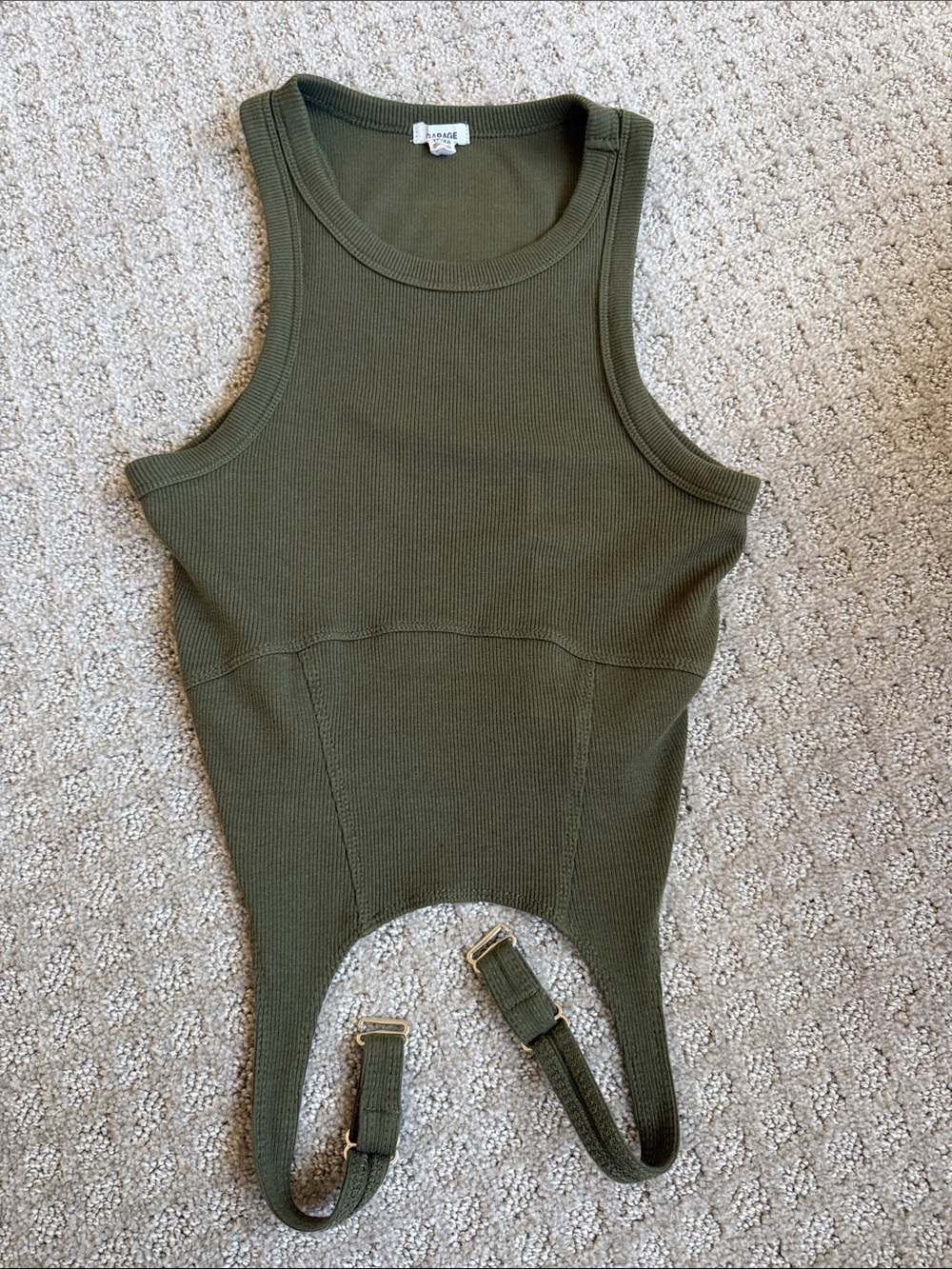 Garage Olive Green Ribbed Tank with Adjustable Straps